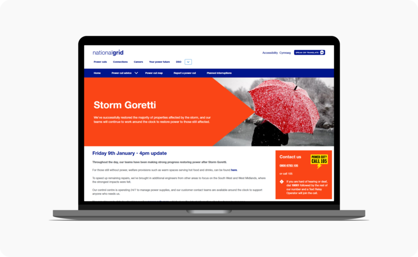NGED's storm information page during Storm Goretti